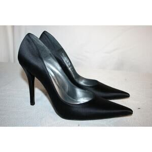 New Stuart Weitzman Fever Black Satin Fabric Pumps 8.5 M